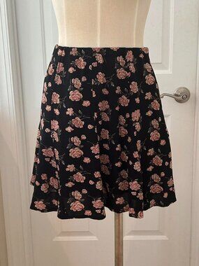 American Eagle black floral midi skir